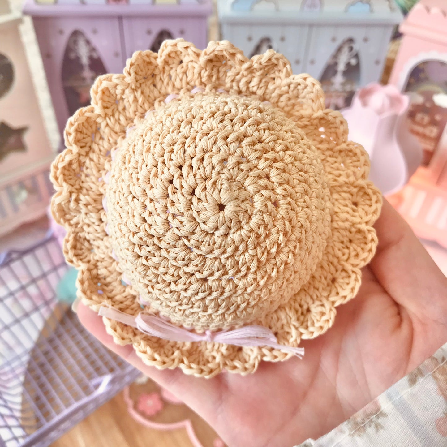 Tan Crochet Hat for Monchhichi Toys