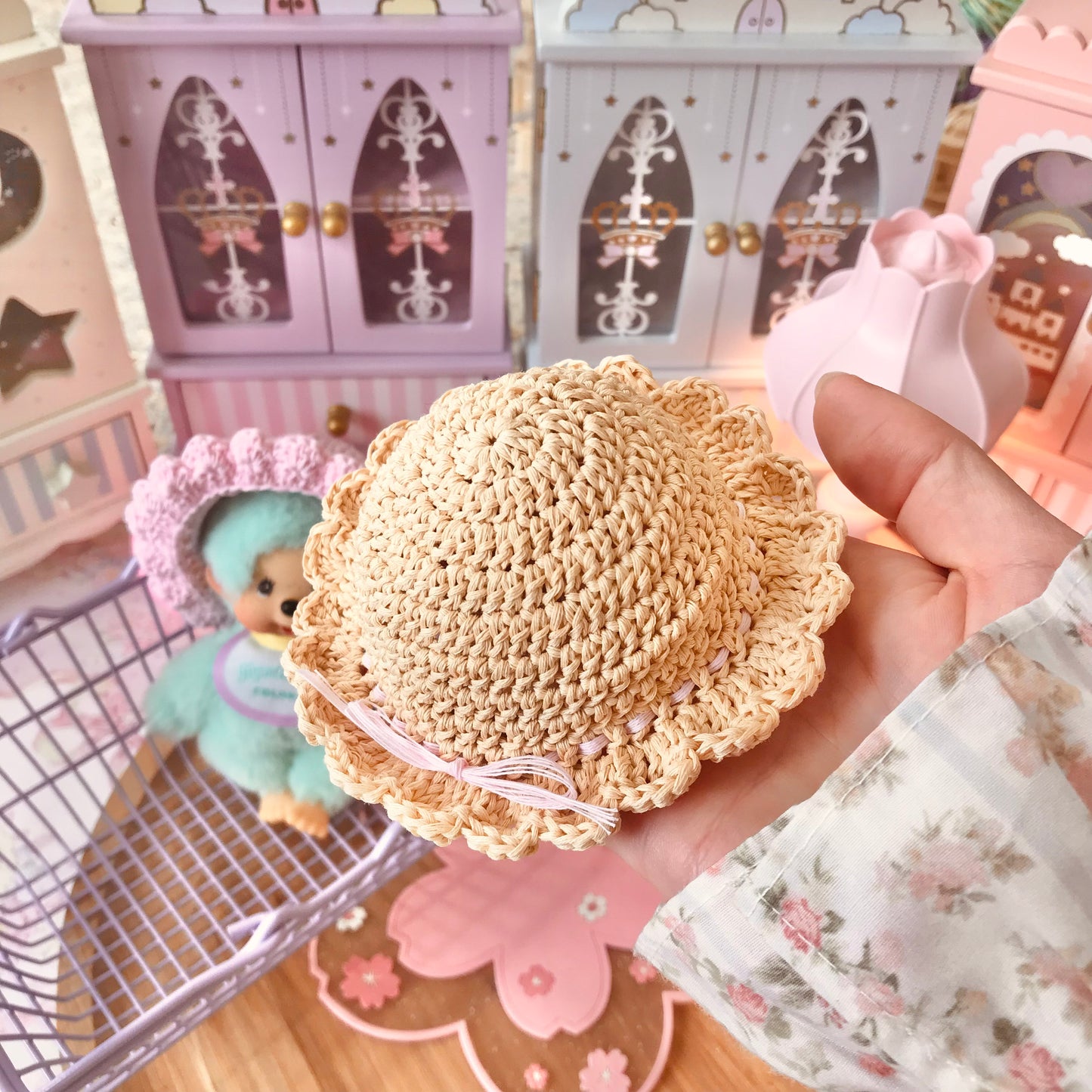 Tan Crochet Hat for Monchhichi Toys