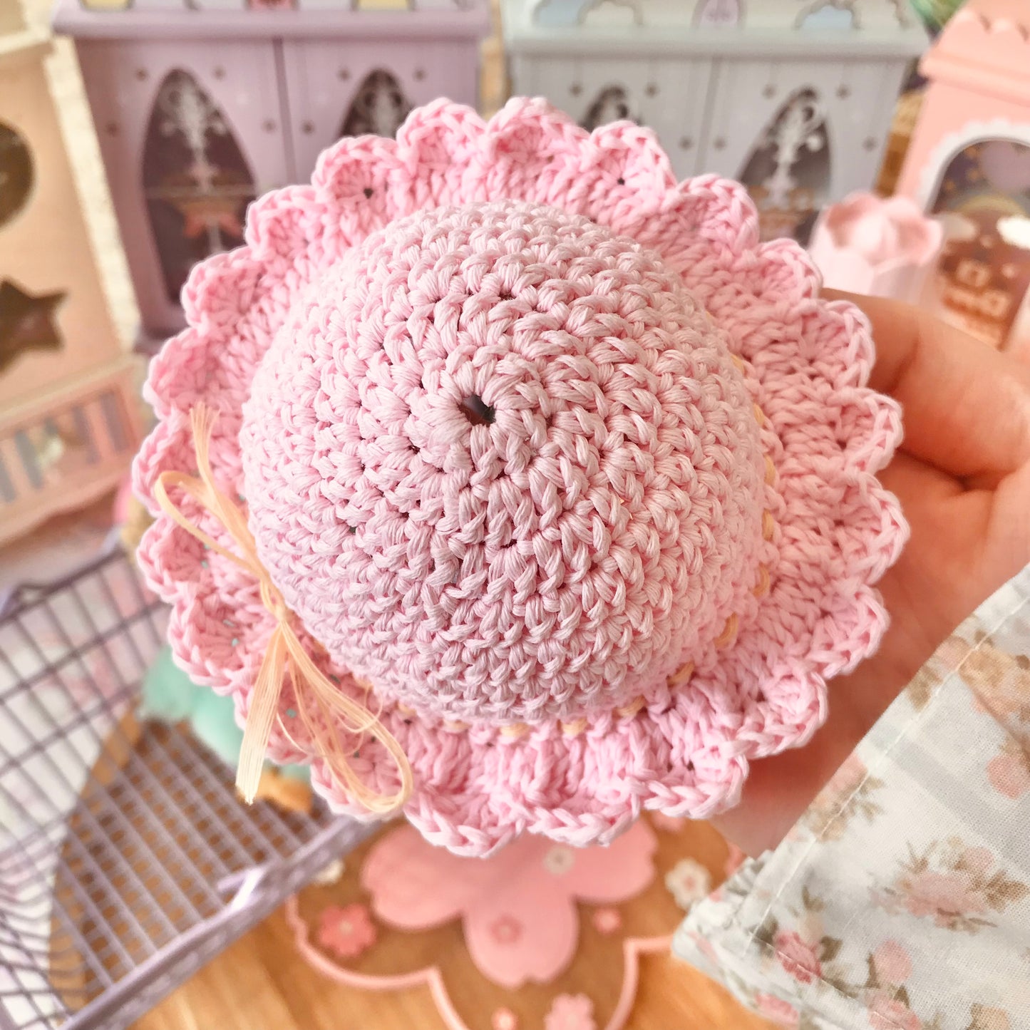 Pastel Pink Crochet Hat for Monchhichi Toys