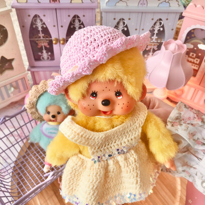 Pastel Pink Crochet Hat for Monchhichi Toys