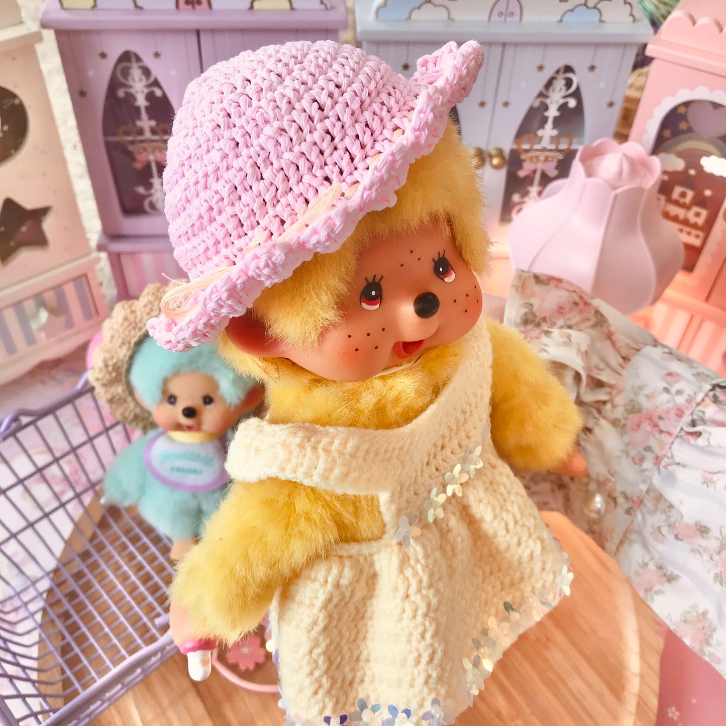 Pastel Pink Crochet Hat for Monchhichi Toys