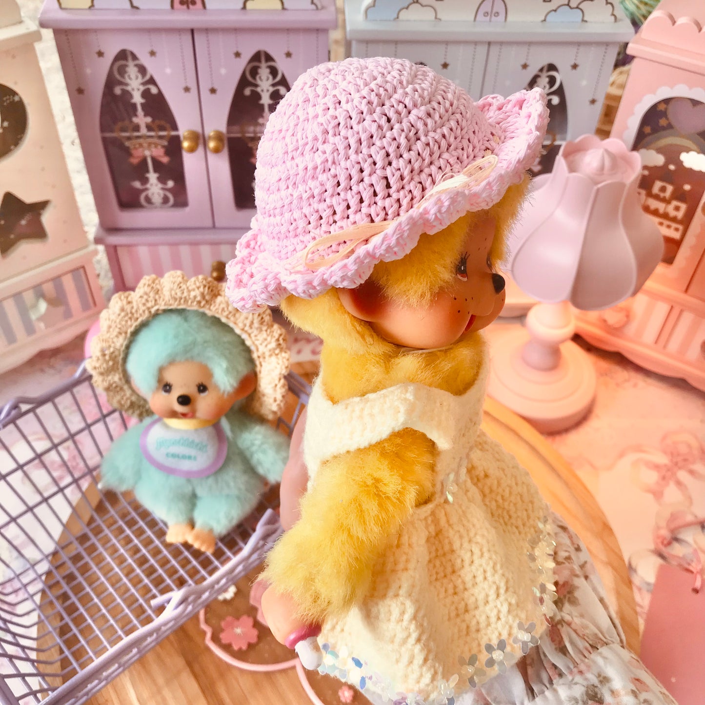 Pastel Pink Crochet Hat for Monchhichi Toys
