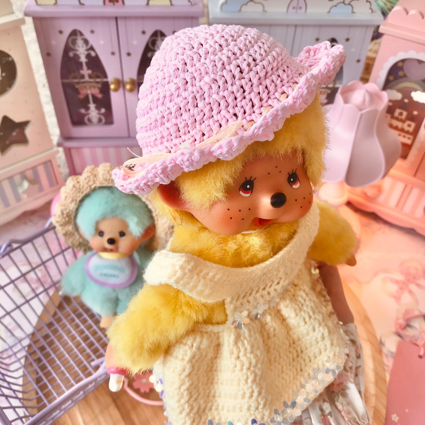 Pastel Pink Crochet Hat for Monchhichi Toys