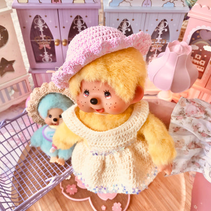 Pastel Pink Crochet Hat for Monchhichi Toys