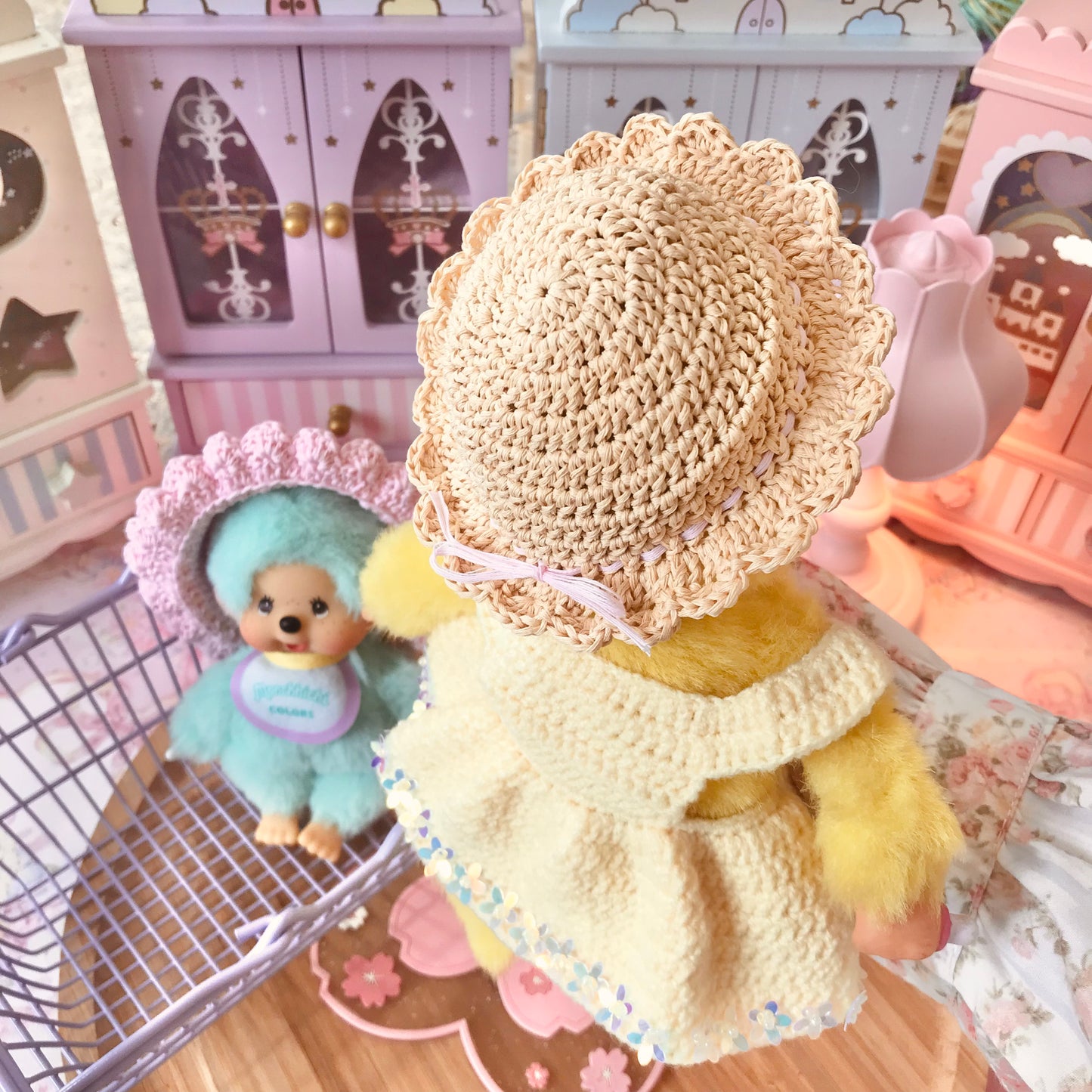 Tan Crochet Hat for Monchhichi Toys
