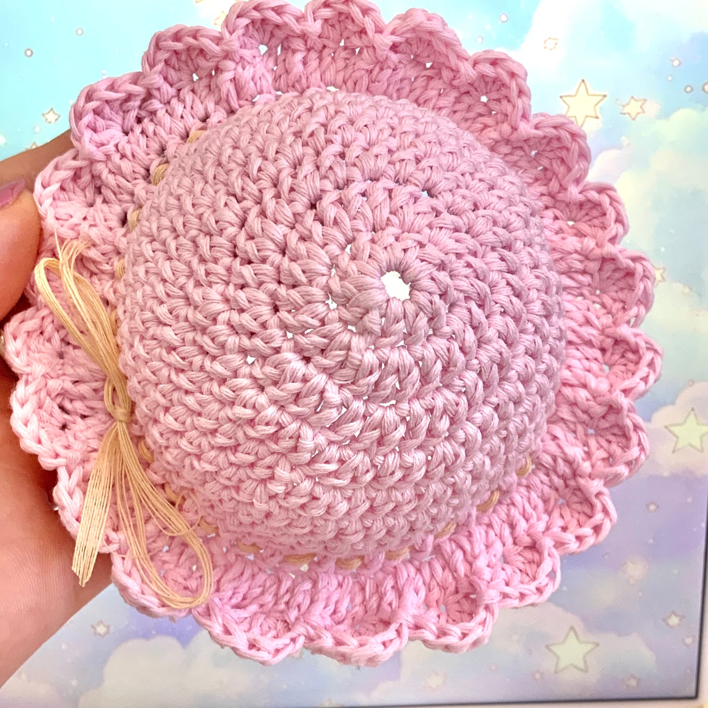 Pastel Pink Crochet Hat for Monchhichi Toys