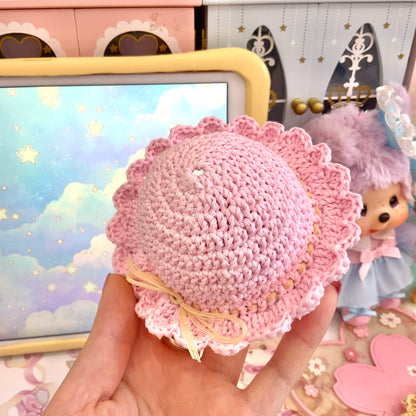 Pastel Pink Crochet Hat for Monchhichi Toys