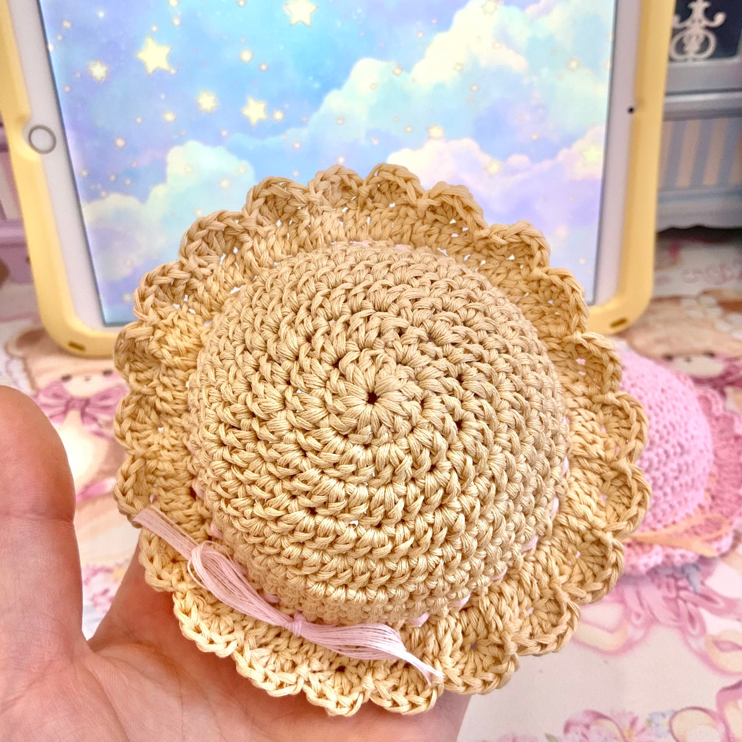 Tan Crochet Hat for Monchhichi Toys