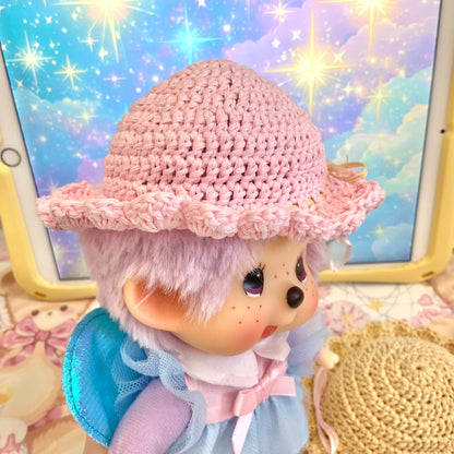 Pastel Pink Crochet Hat for Monchhichi Toys