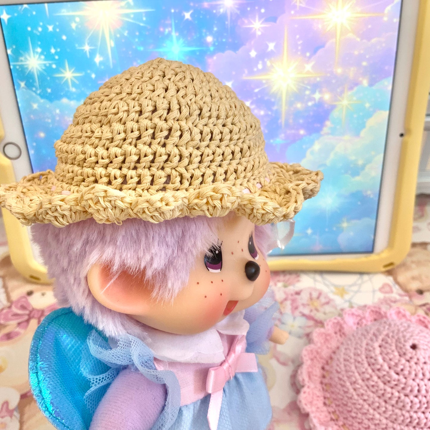 Tan Crochet Hat for Monchhichi Toys