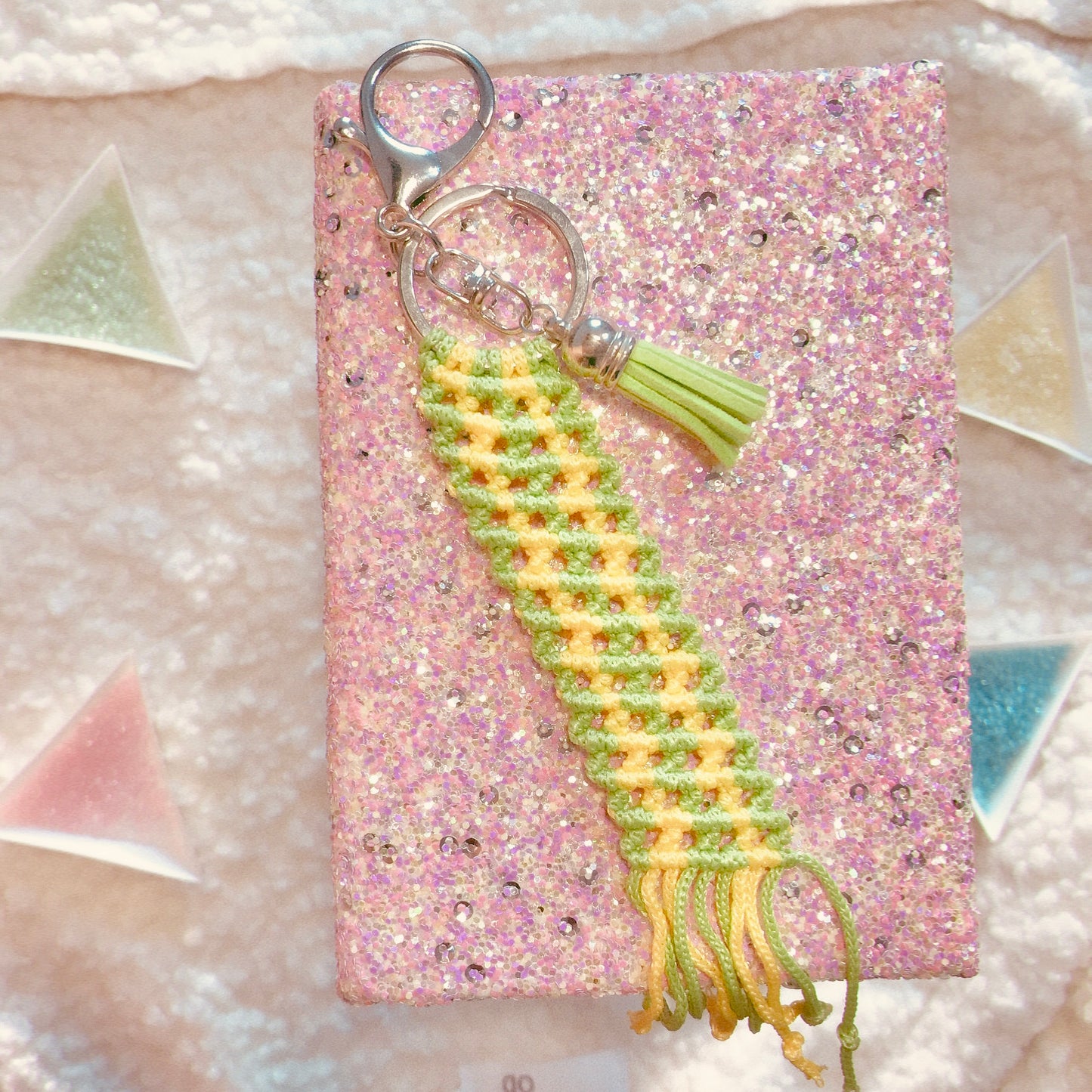 Yellow And Green Macrame Keychain