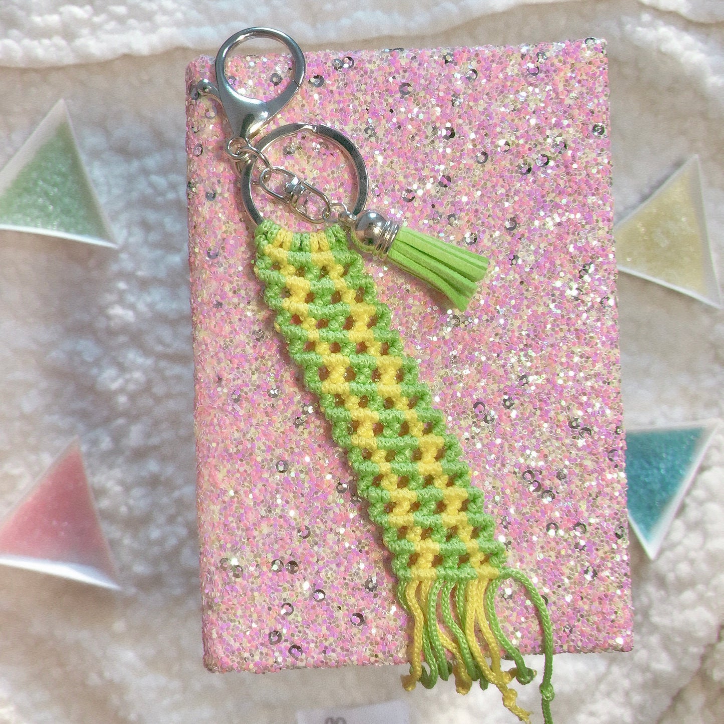 Yellow And Green Macrame Keychain