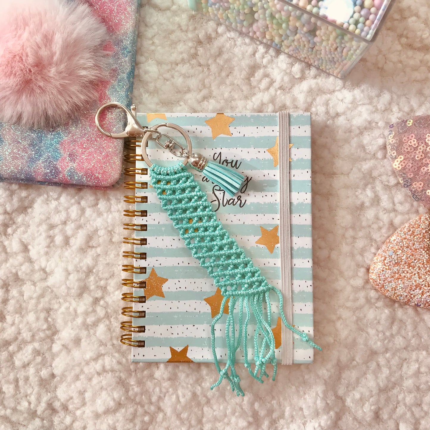 Cute Mint Macrame Keychain