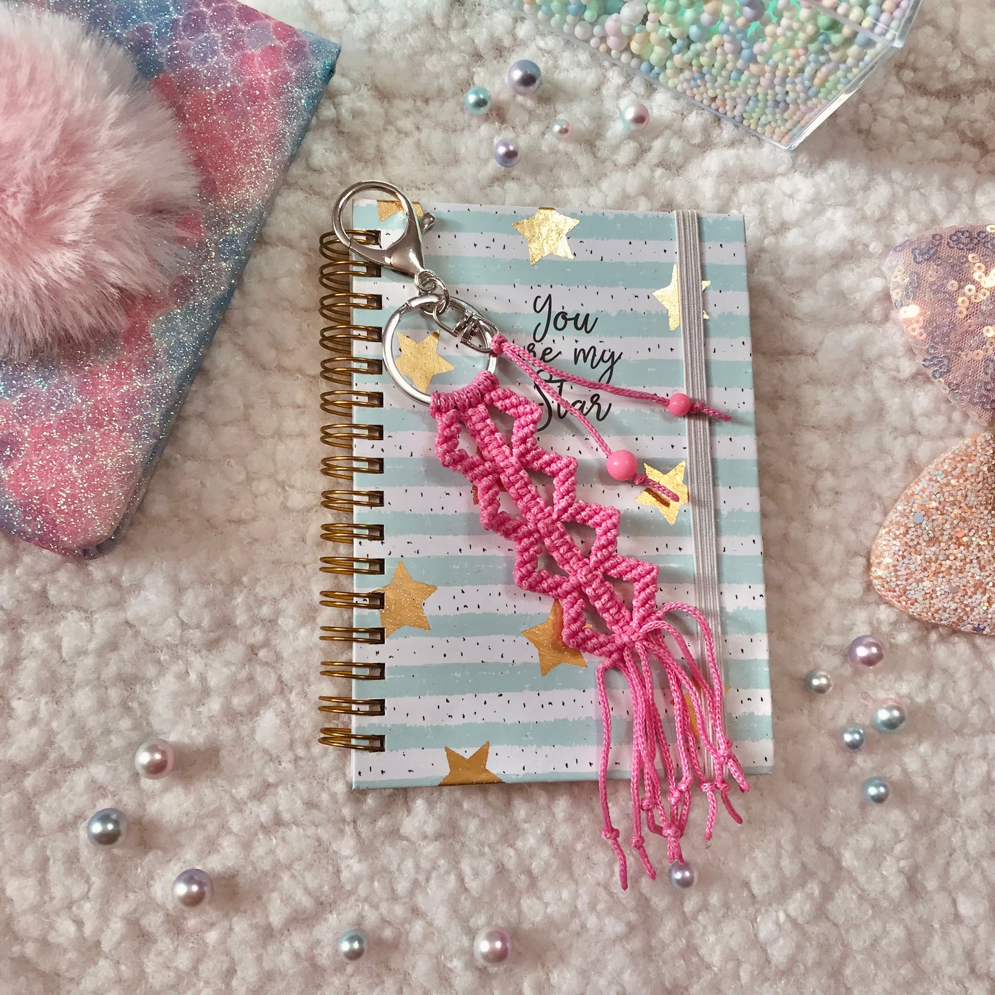 Cute Kawaii Pink Macrame Keychain