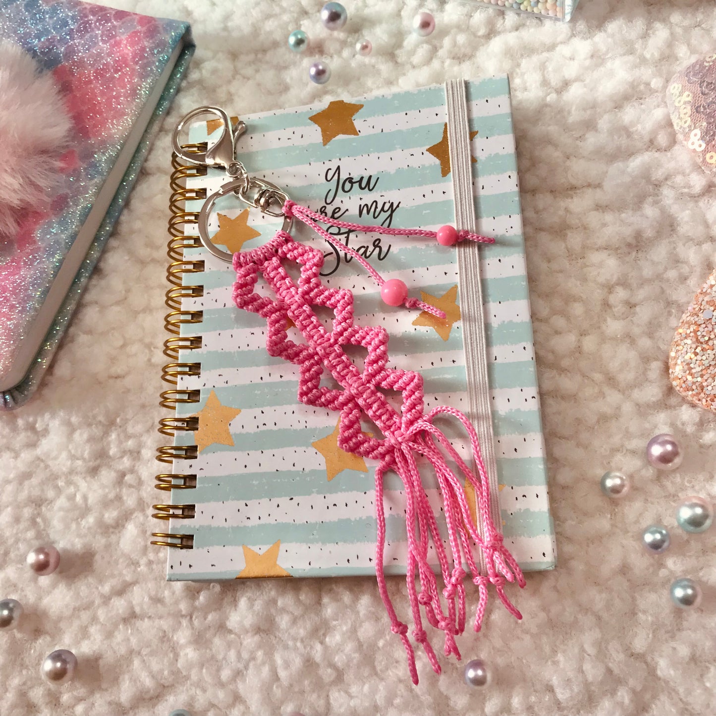 Cute Kawaii Pink Macrame Keychain