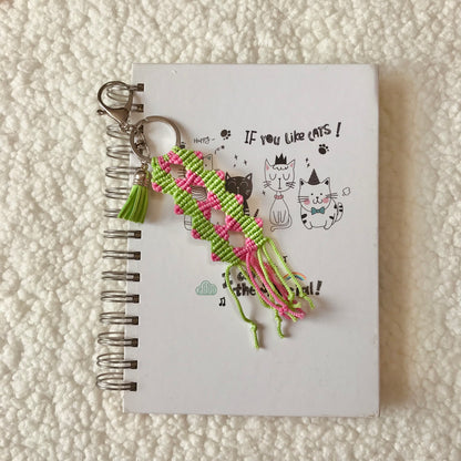 Green And Pink Macrame Keychain