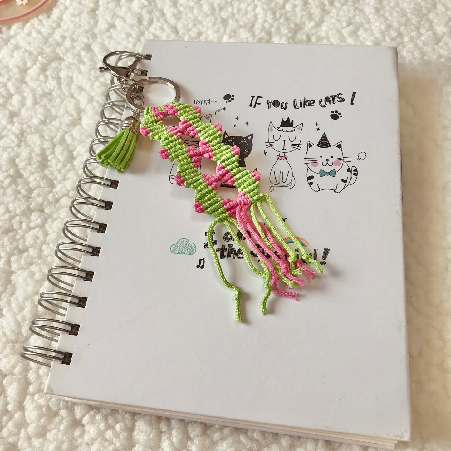 Green And Pink Macrame Keychain