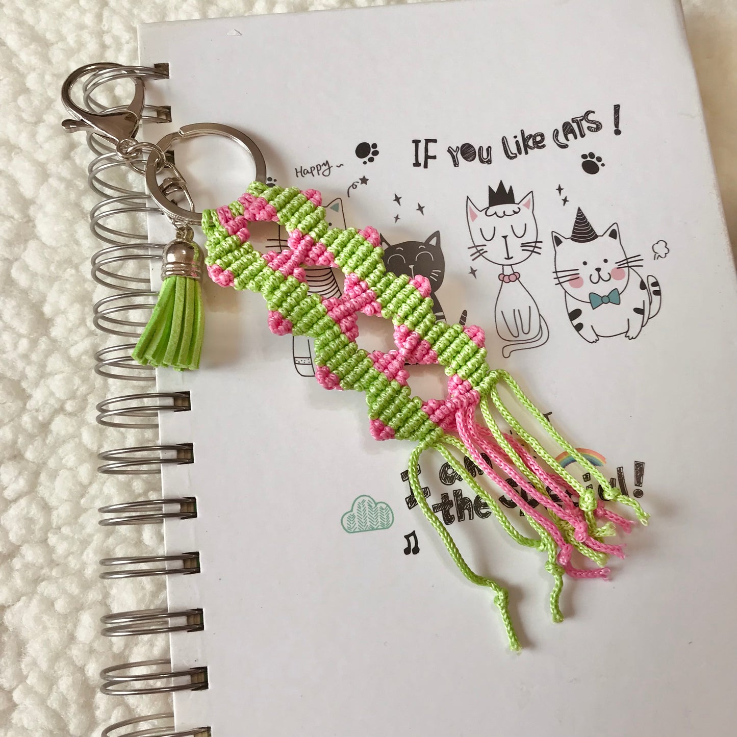 Green And Pink Macrame Keychain