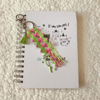 Green And Pink Macrame Keychain