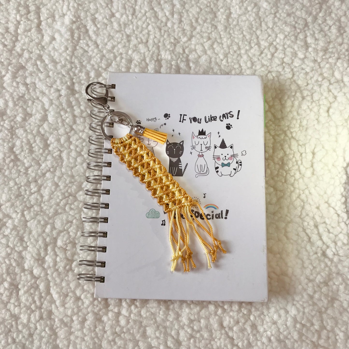 Tan And Yellow Macrame Keychain For Bullet Journals