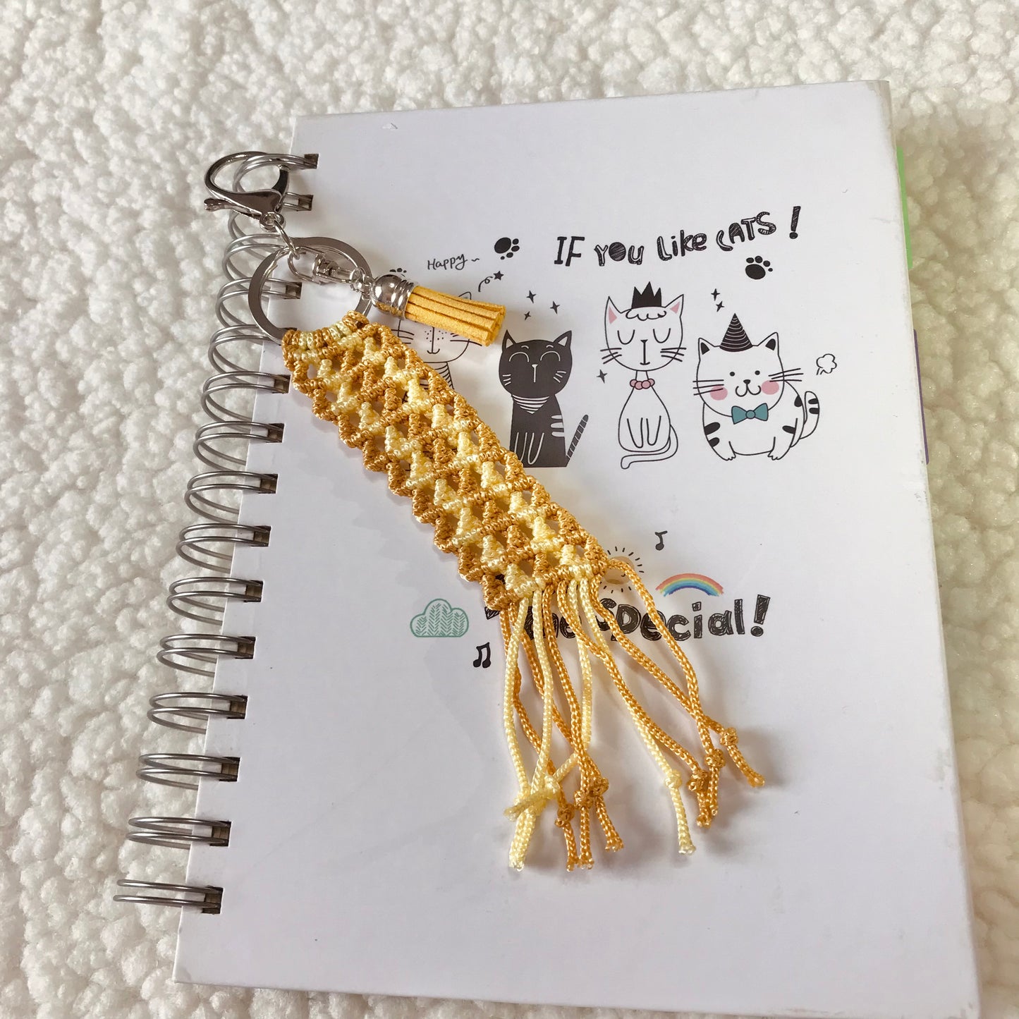 Tan And Yellow Macrame Keychain For Bullet Journals