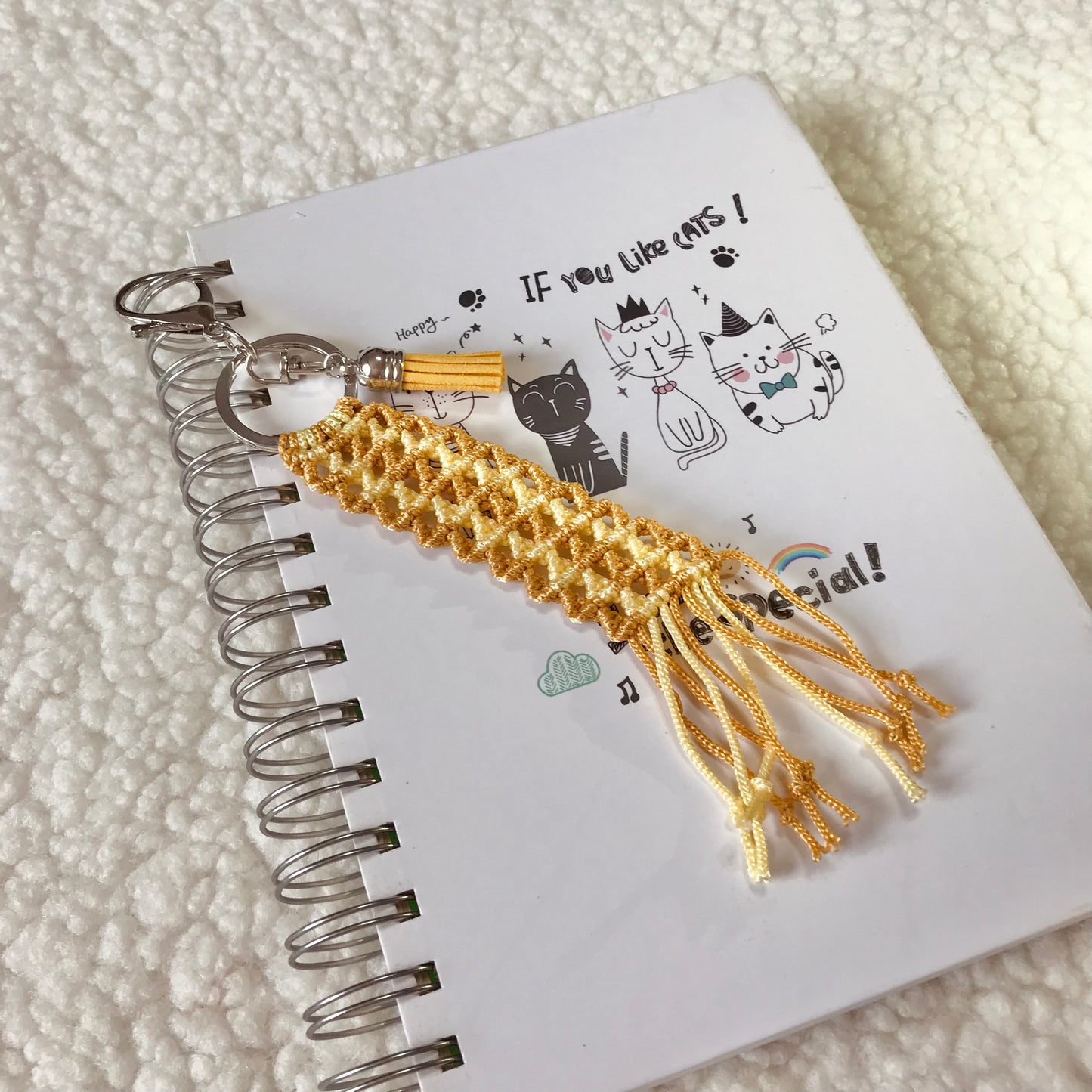 Tan And Yellow Macrame Keychain For Bullet Journals