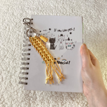 Tan And Yellow Macrame Keychain For Bullet Journals