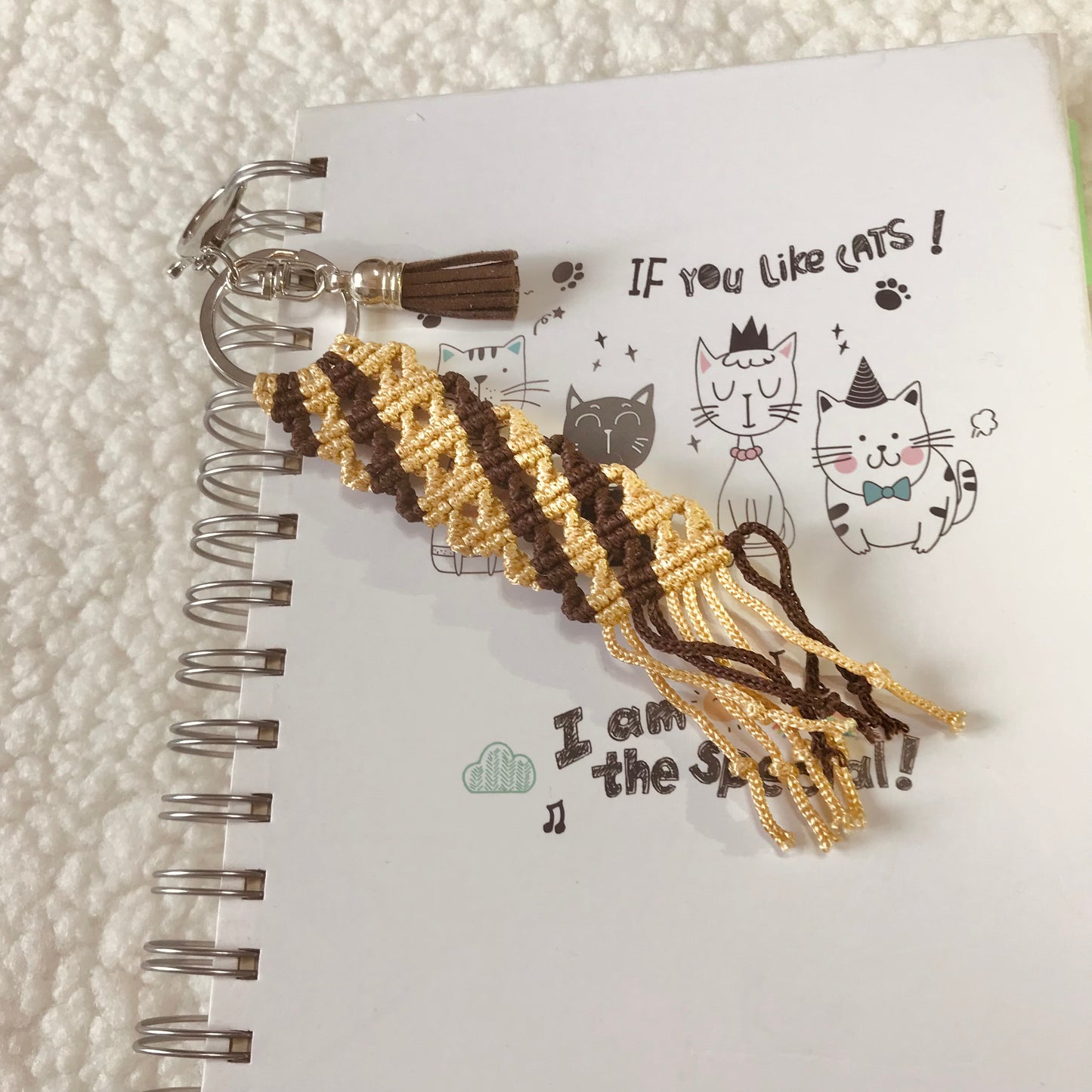 Light And Dark Brown Macrame Keychain For Planners And Bullet Journals