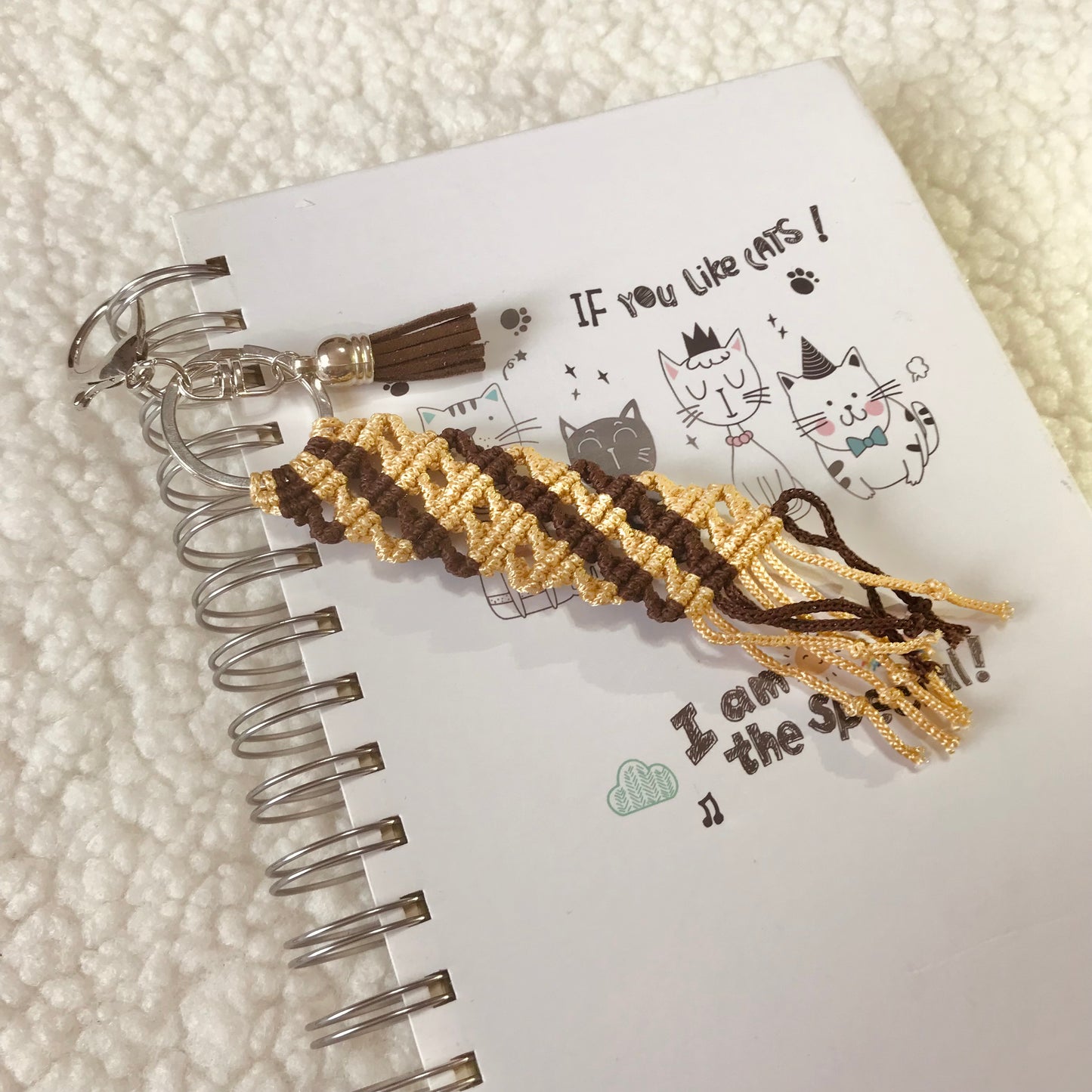 Light And Dark Brown Macrame Keychain For Planners And Bullet Journals