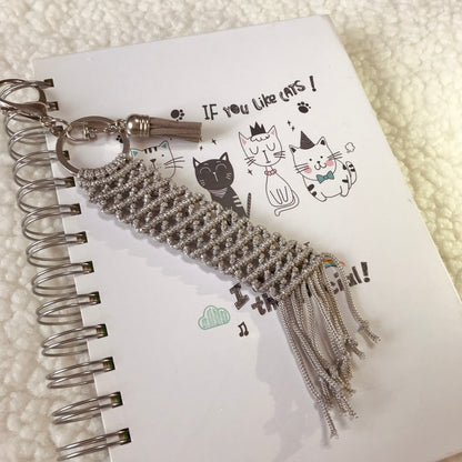 Gray Macrame Keychain