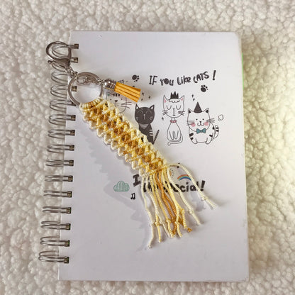 Tan And Yellow Macrame Keychain For Bullet Journals