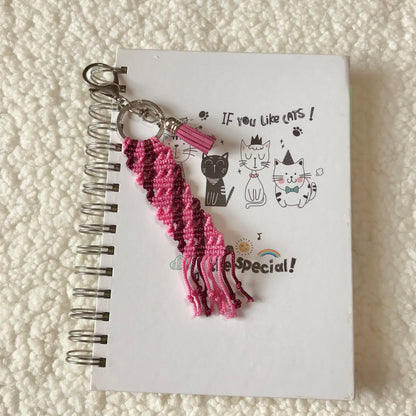 Cute Light And Dark Pink Macrame Keychain For Planners