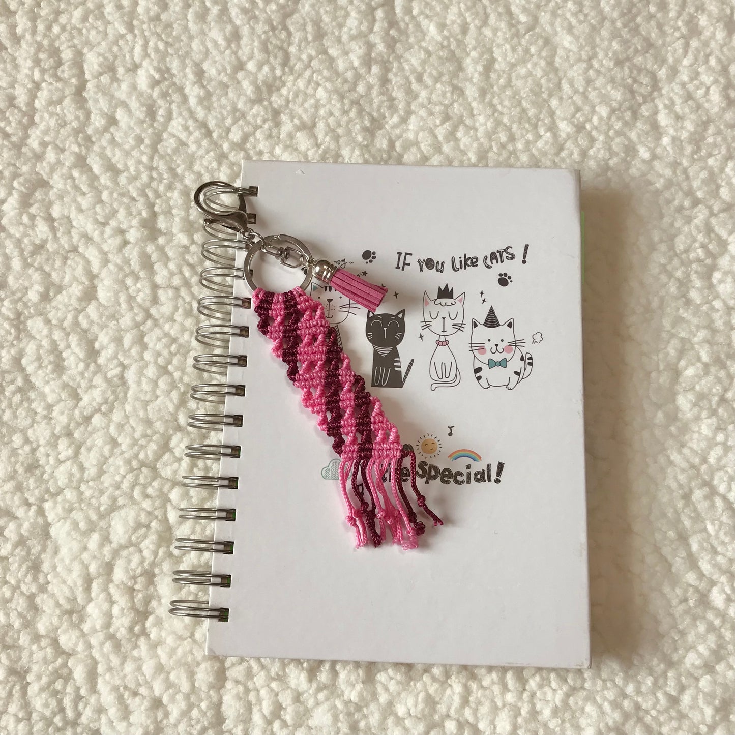 Cute Light And Dark Pink Macrame Keychain For Planners