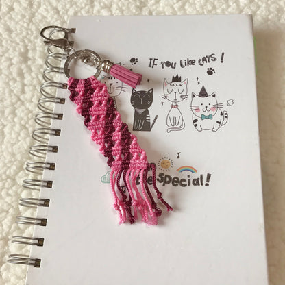 Cute Light And Dark Pink Macrame Keychain For Planners