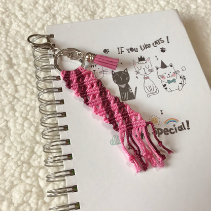 Cute Light And Dark Pink Macrame Keychain For Planners