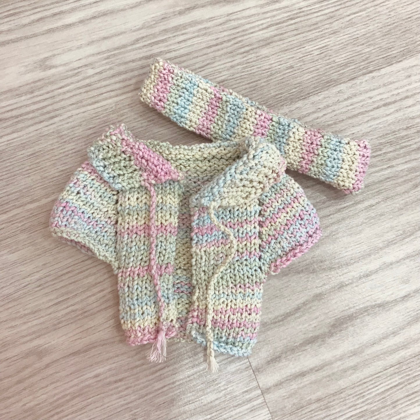 Hand-Knitted Cardigan and Headband Set for 30 cm Toys