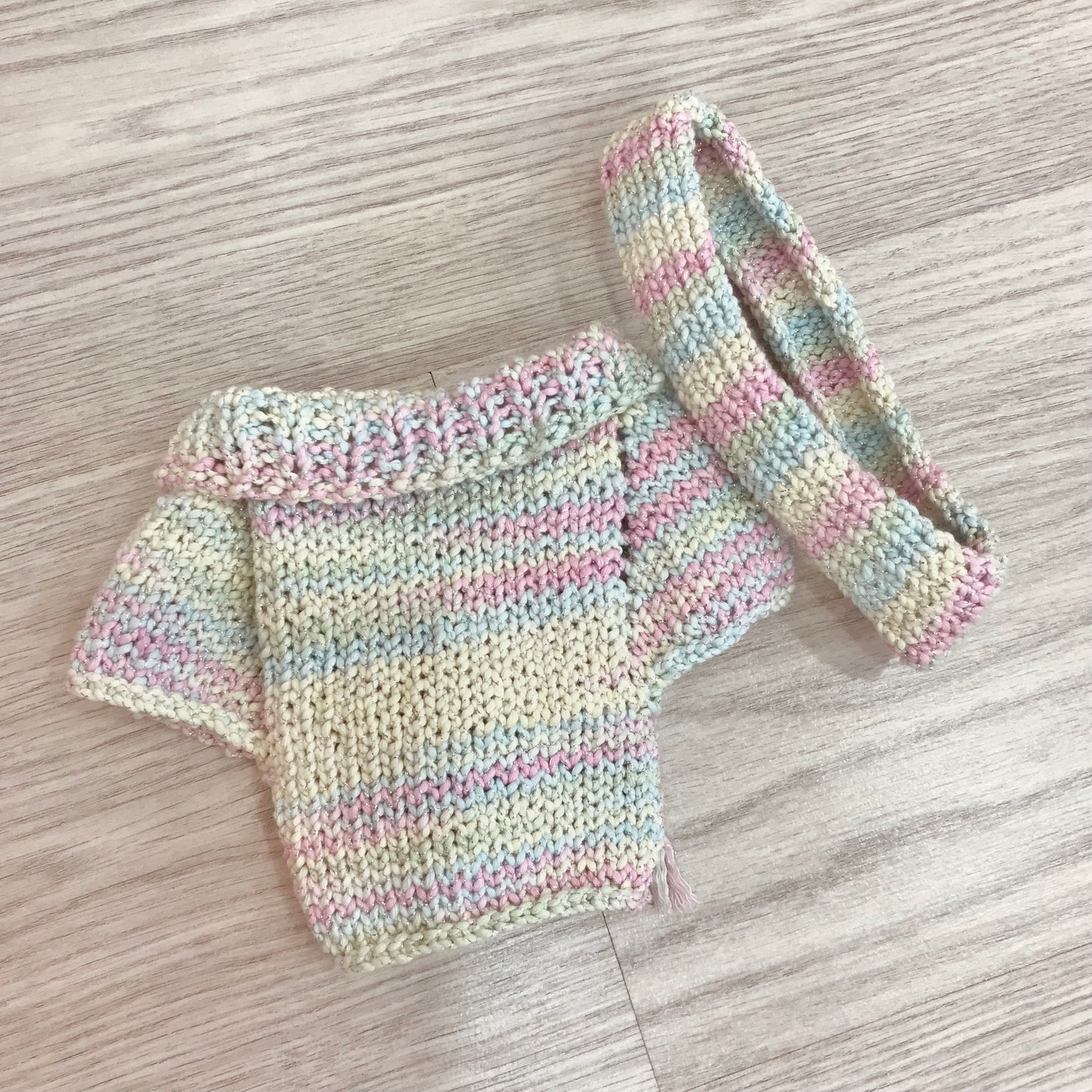 Hand-Knitted Cardigan and Headband Set for 30 cm Toys