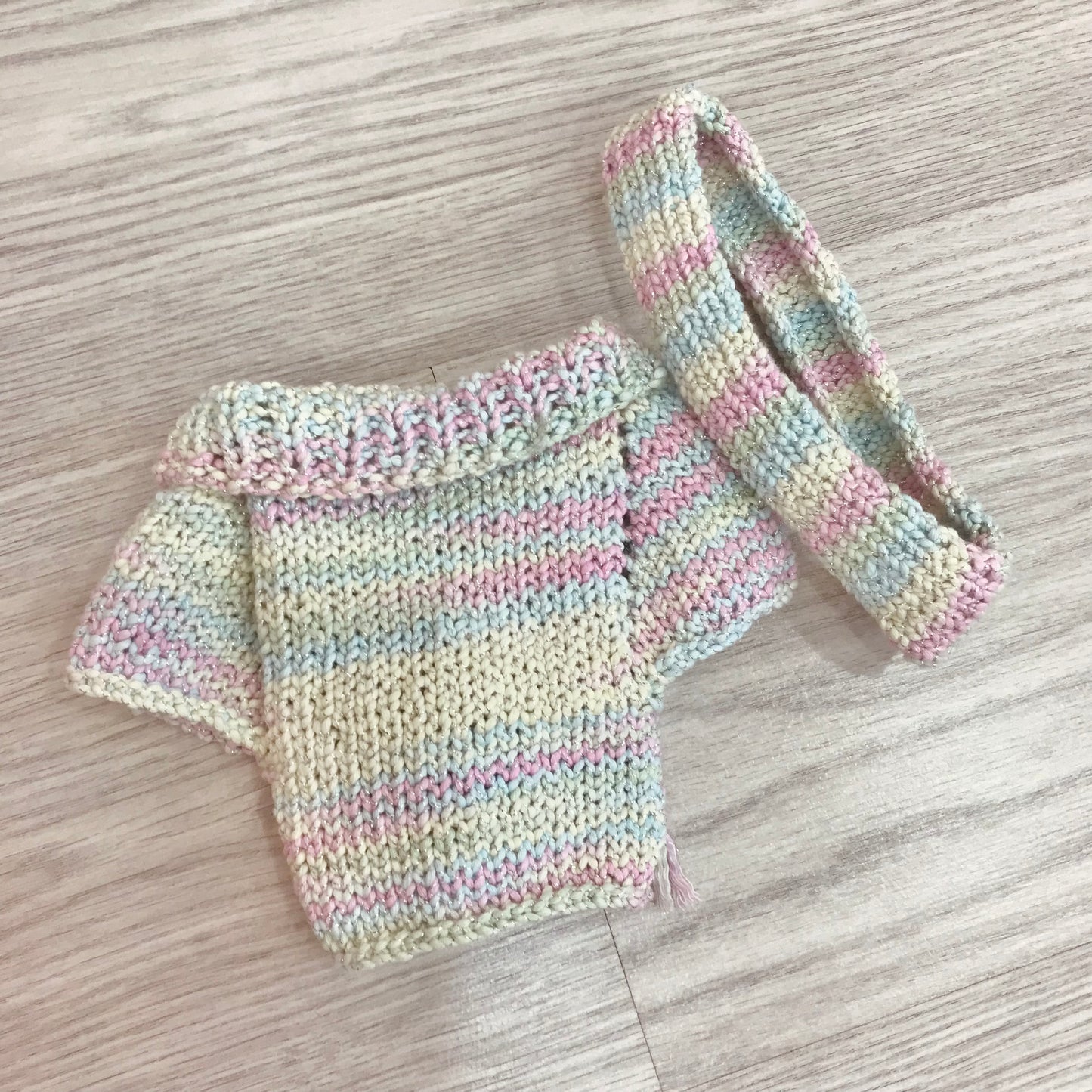 Hand-Knitted Cardigan and Headband Set for 30 cm Toys