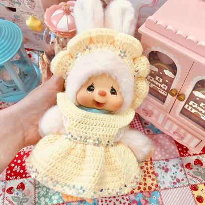Yellow Crochet Dress and Headband Set for Monchhichi