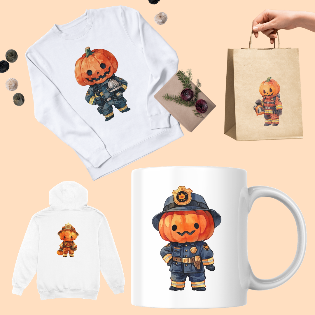 Halloween Firefighter Pumpkin PNG Clipart