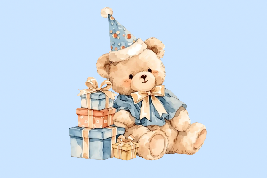 Boy Teddy Bear Birthday Clipart | Blue Birthday Party PNG Set