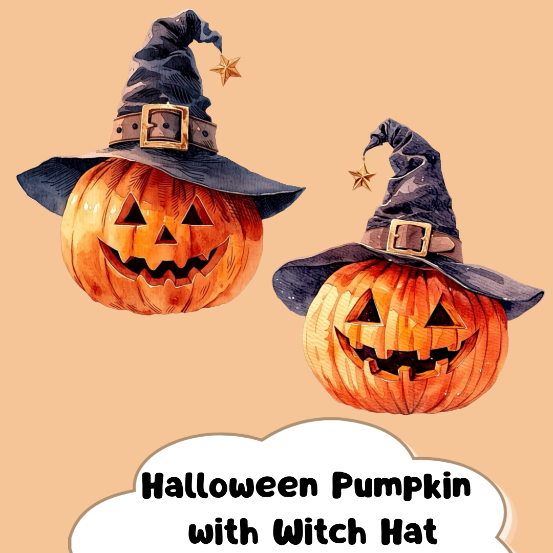 Halloween Pumpkin with Witch Hat PNG Clipart