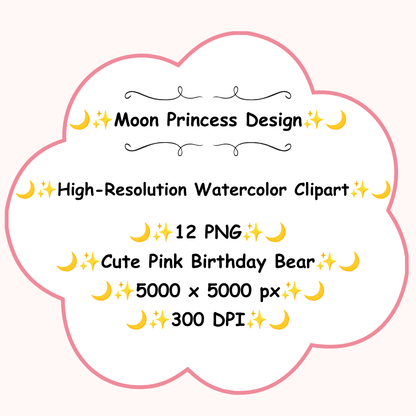 Cute Pink Birthday Bear PNG Clipart