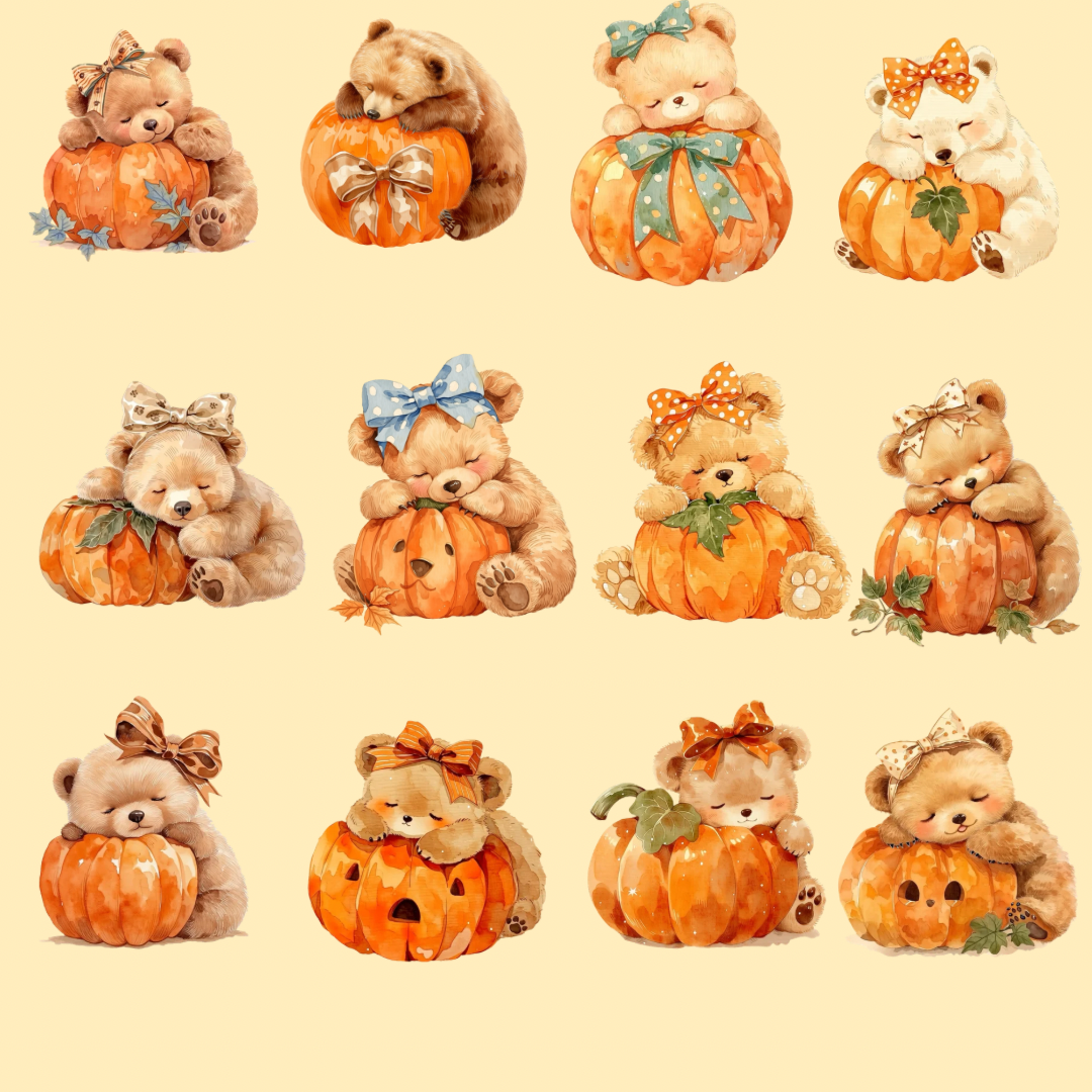 Halloween PNG Clipart – Bear Sleeping on Pumpkin