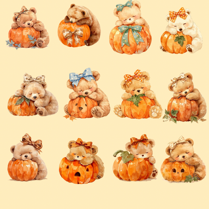Halloween PNG Clipart – Bear Sleeping on Pumpkin