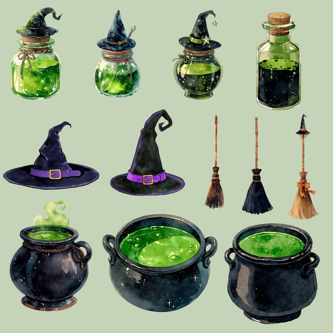 Halloween Witch Essentials Clipart Set PNG