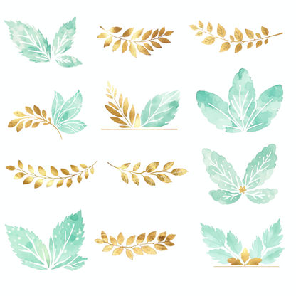 Mint & Gold Leaf Text Divider PNG Clipart