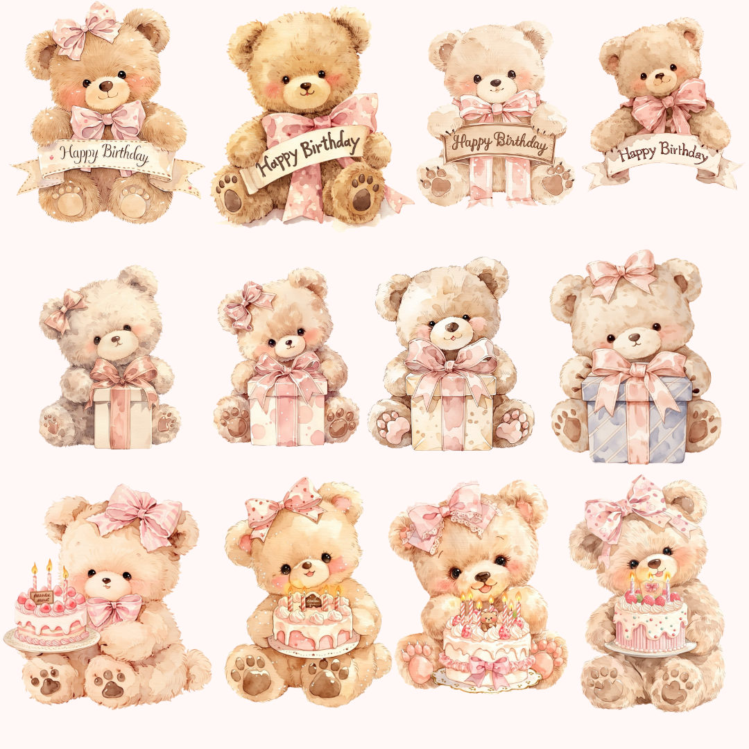 Cute Pink Birthday Bear PNG Clipart