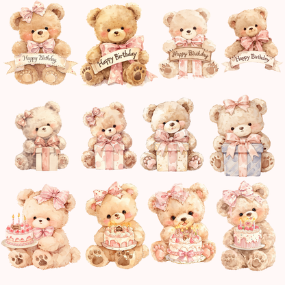 Cute Pink Birthday Bear PNG Clipart