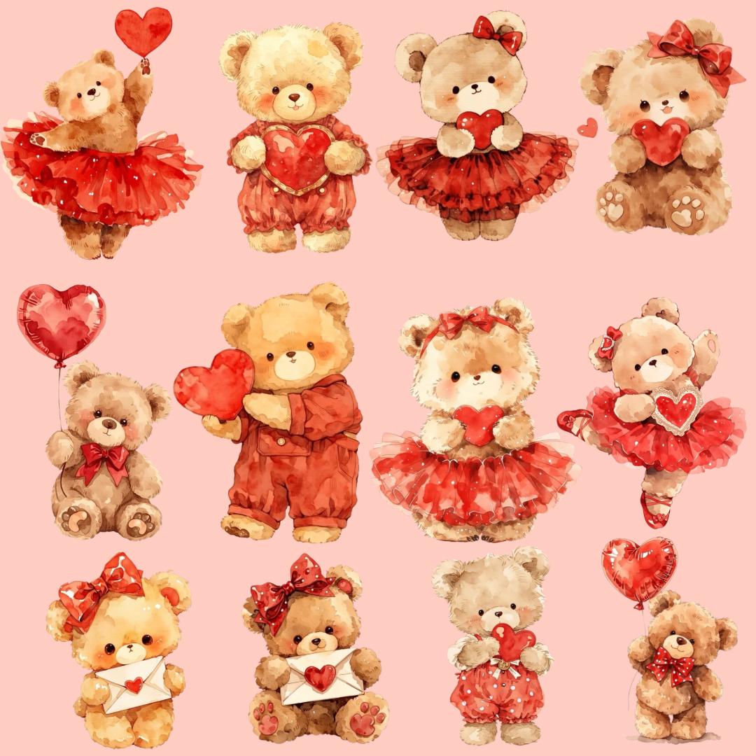 Valentine Bear Holding Red Heart PNG